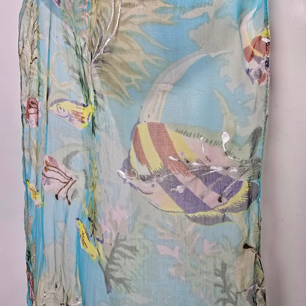 Aqua Blue Tropical Fish Print Scarf