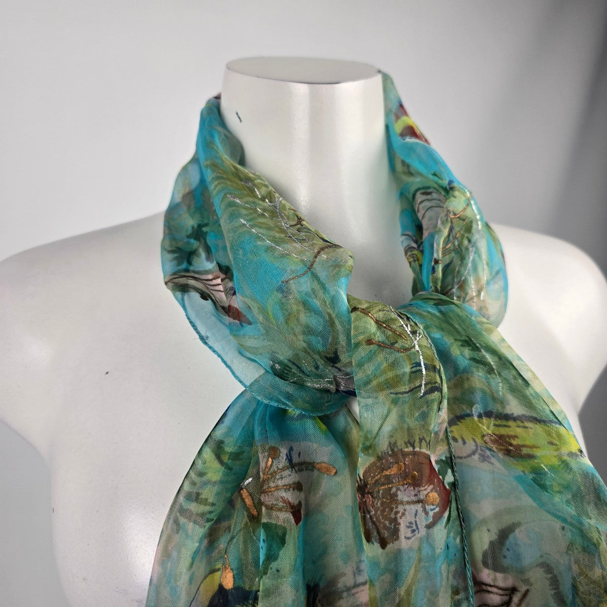 Aqua Blue Tropical Fish Print Scarf