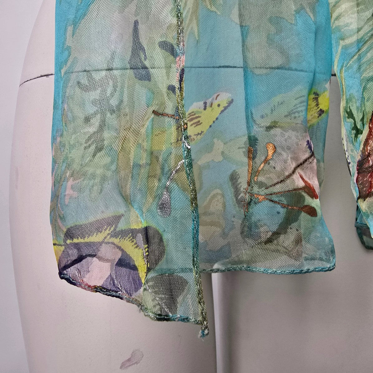 Aqua Blue Tropical Fish Print Scarf