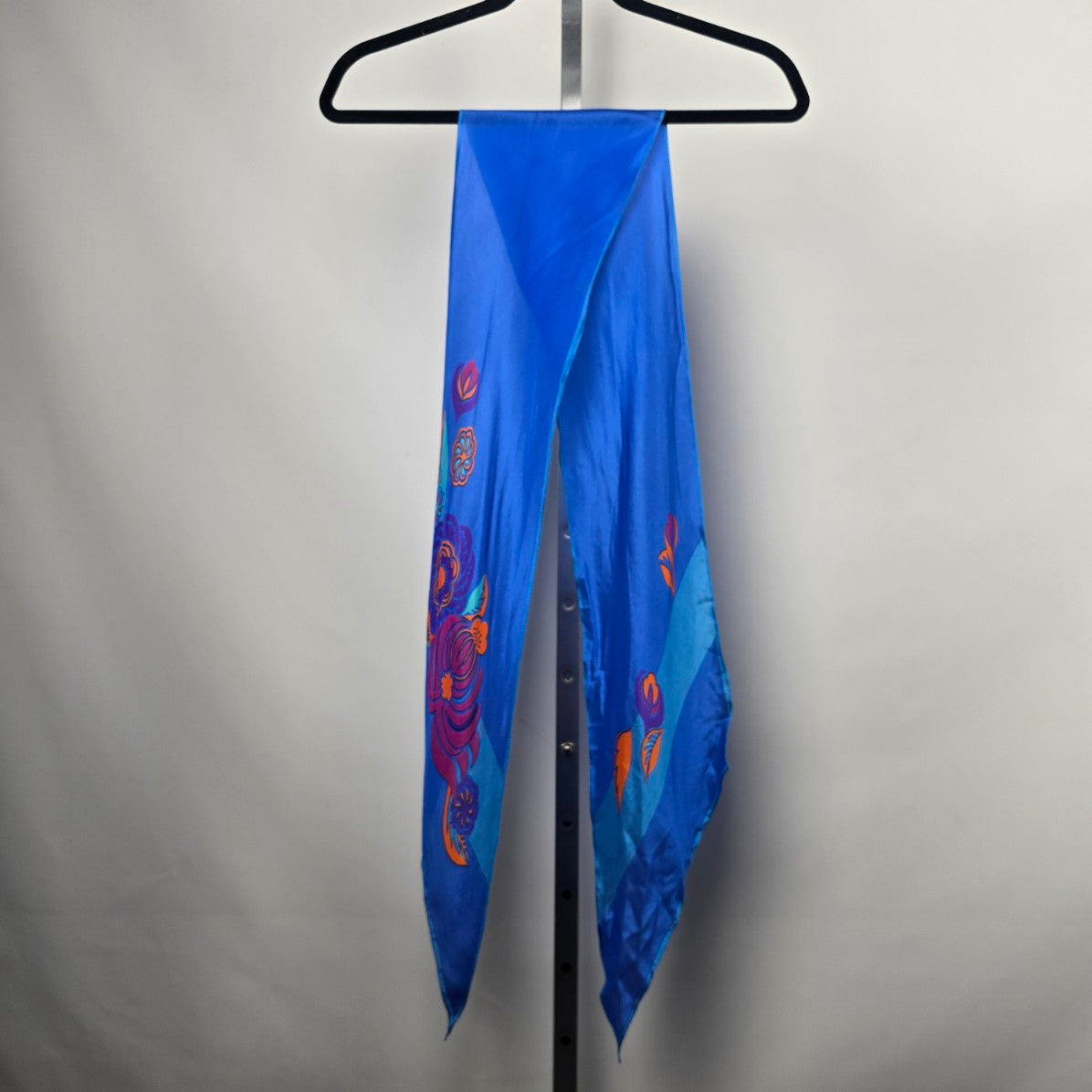 Vintage Usna Blue & Pink Floral Silk Scarf