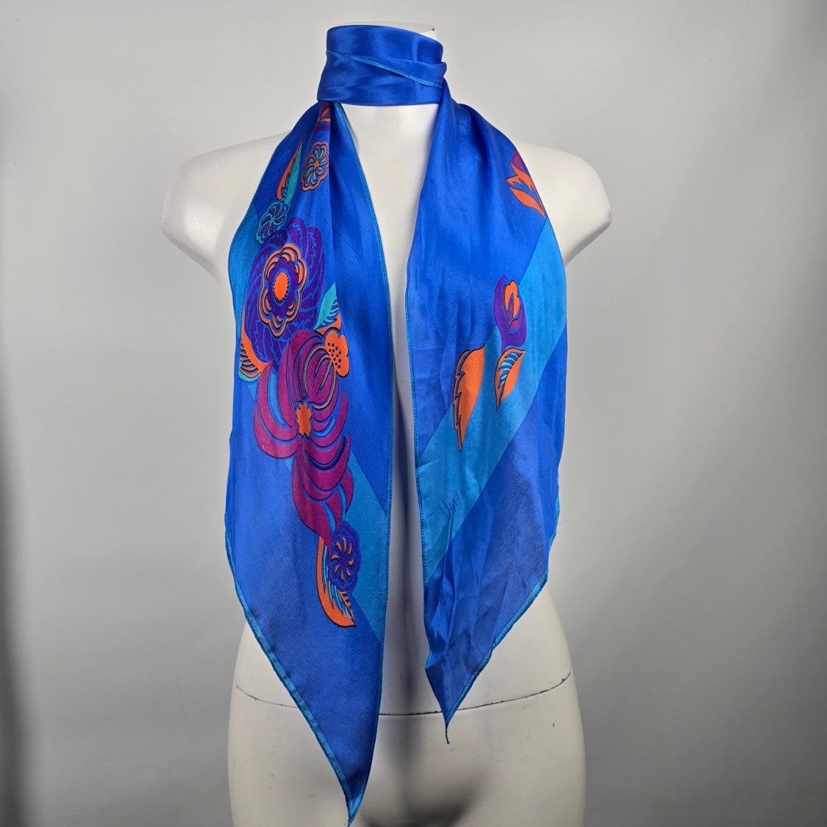 Vintage Usna Blue & Pink Floral Silk Scarf