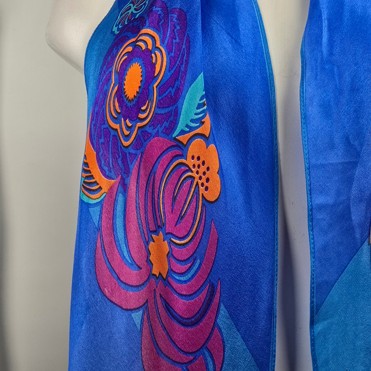 Vintage Usna Blue & Pink Floral Silk Scarf