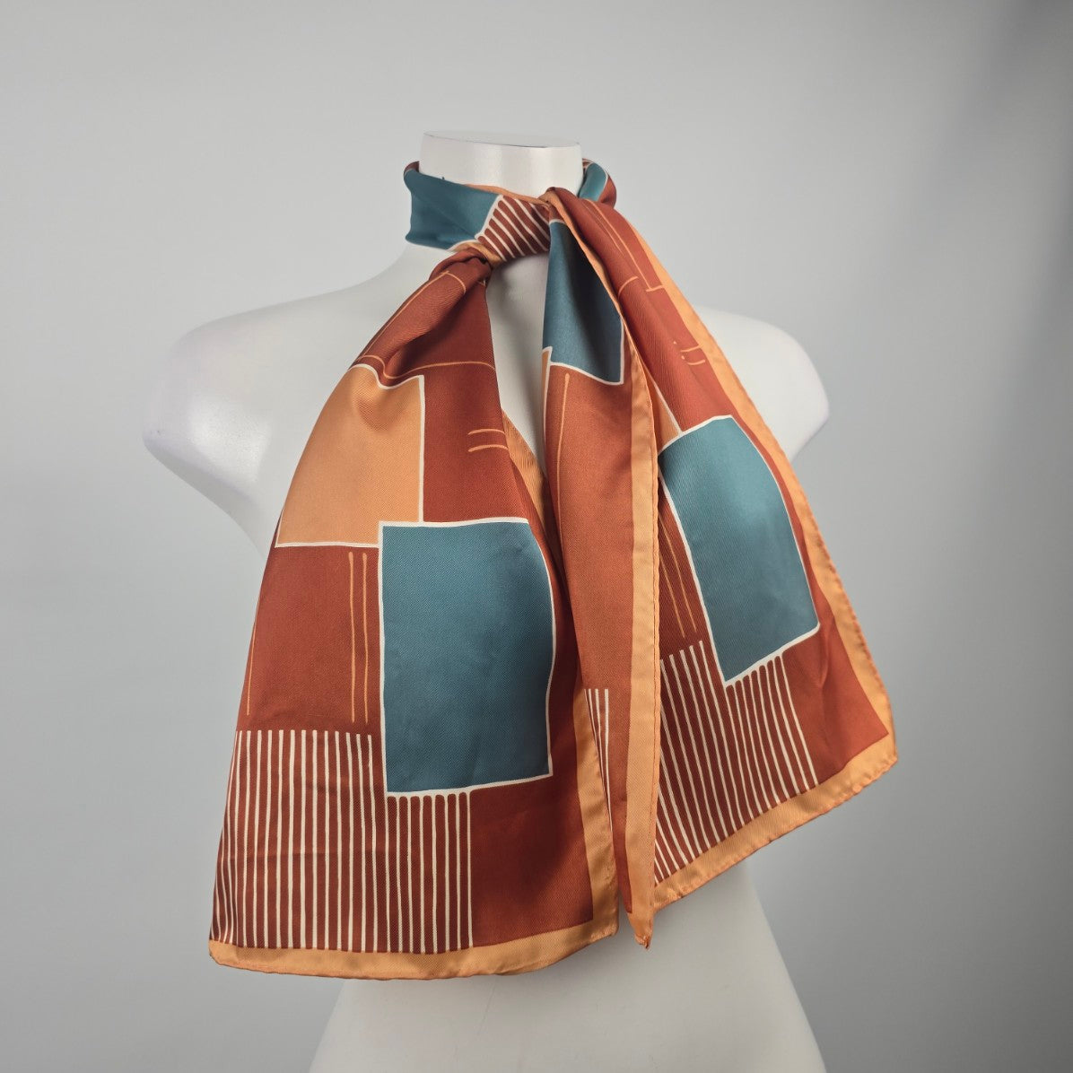 Vintage Brown & Blue Geometric Print Scarf