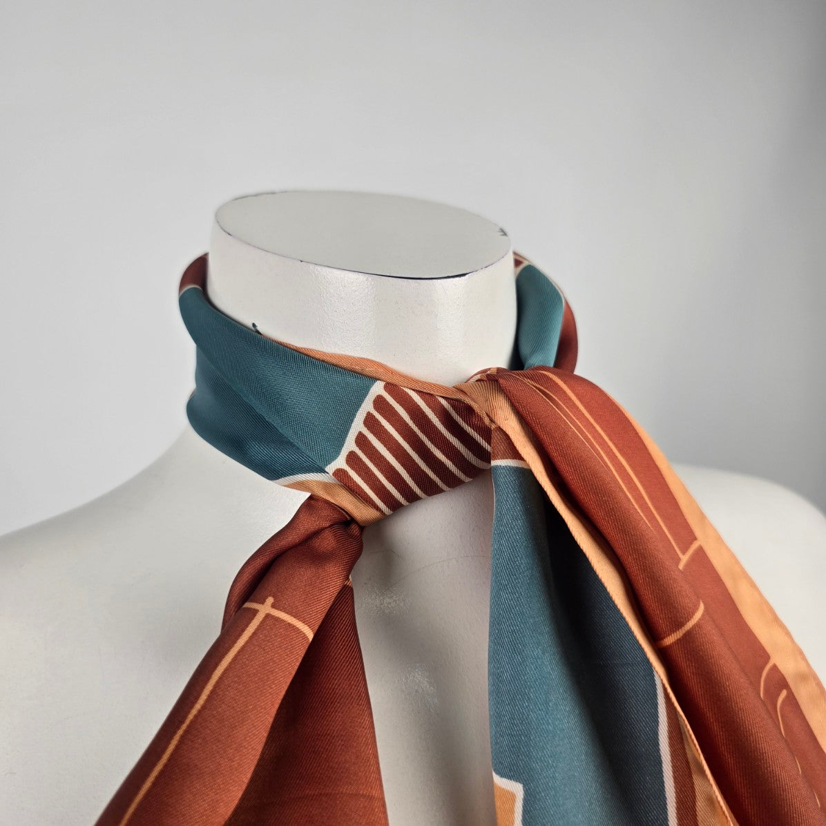 Vintage Brown & Blue Geometric Print Scarf