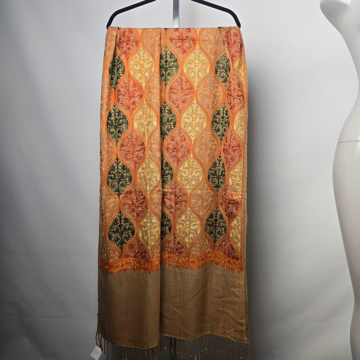 Pashmina Brown & Orange Embroidered Scarf Shawl