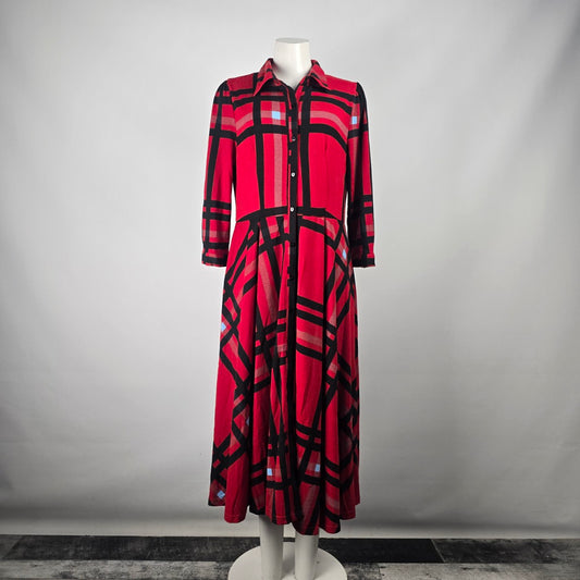 Reborn Red Plaid Fit & Flare Button Front Maxi Dress Size L-XL