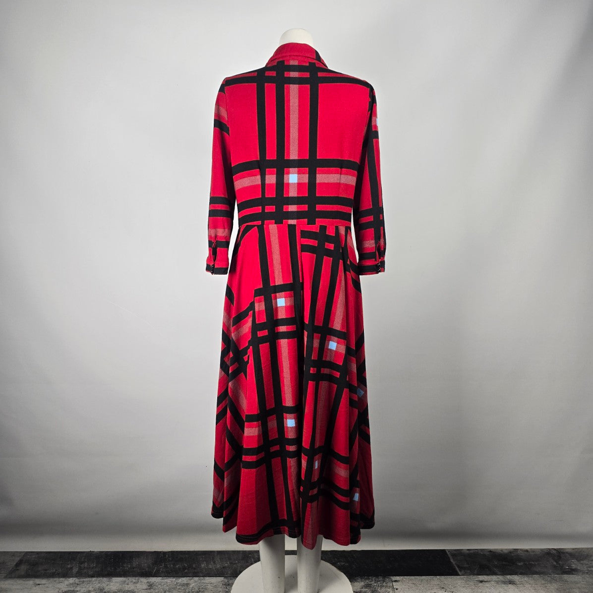 Reborn Red Plaid Fit & Flare Button Front Maxi Dress Size L-XL