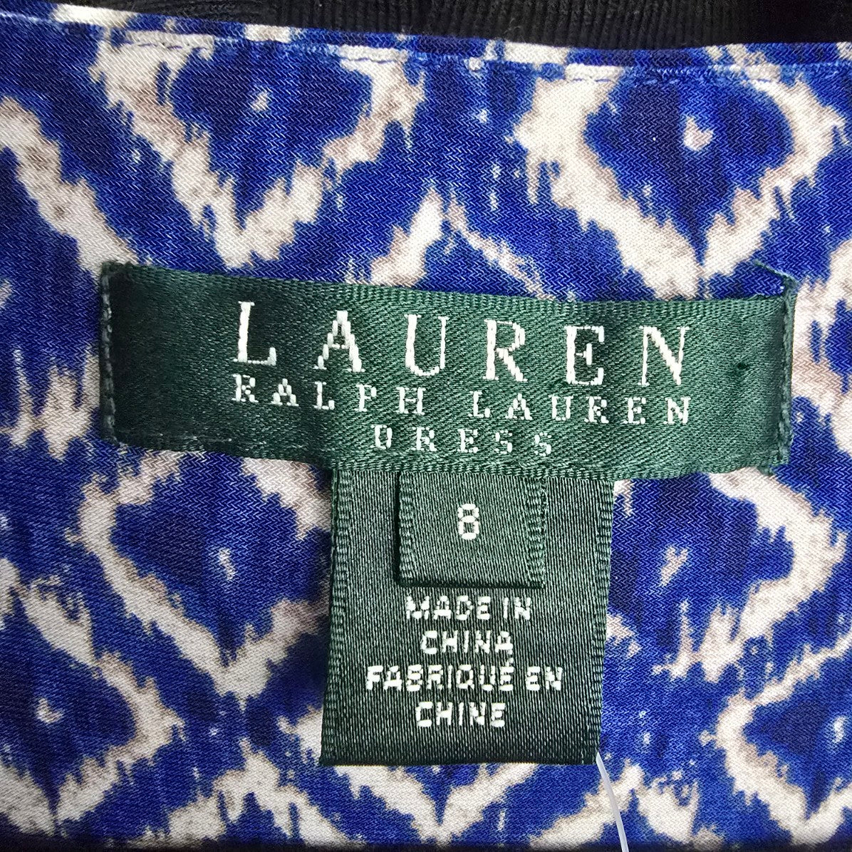 Lauren Ralph Lauren Blue Patterned Faux Wrap Dress Size 8