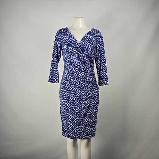 Lauren Ralph Lauren Blue Patterned Faux Wrap Dress Size 8