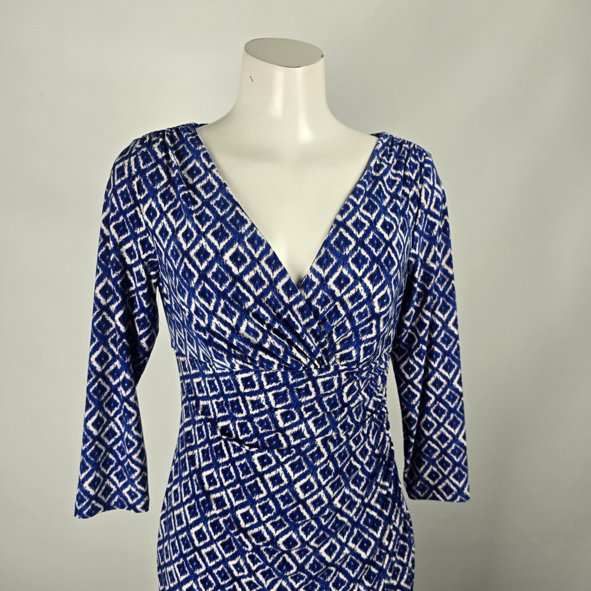 Lauren Ralph Lauren Blue Patterned Faux Wrap Dress Size 8