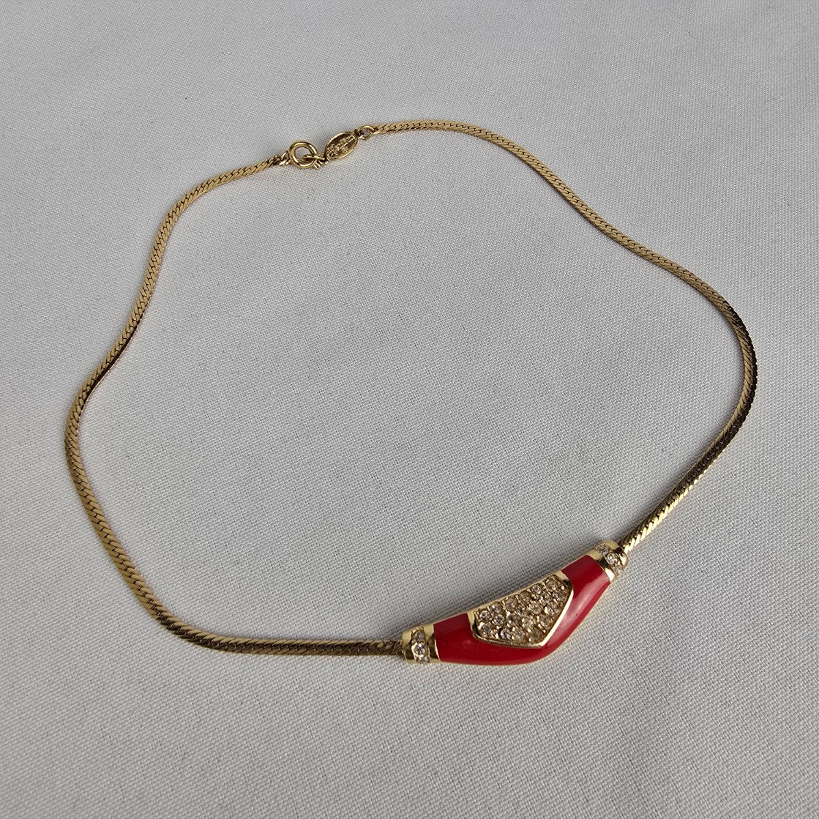Vintage Vendome Red Enamel Crystal Detail Collar Necklace