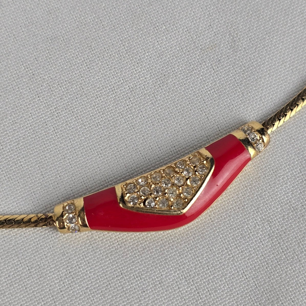 Vintage Vendome Red Enamel Crystal Detail Collar Necklace