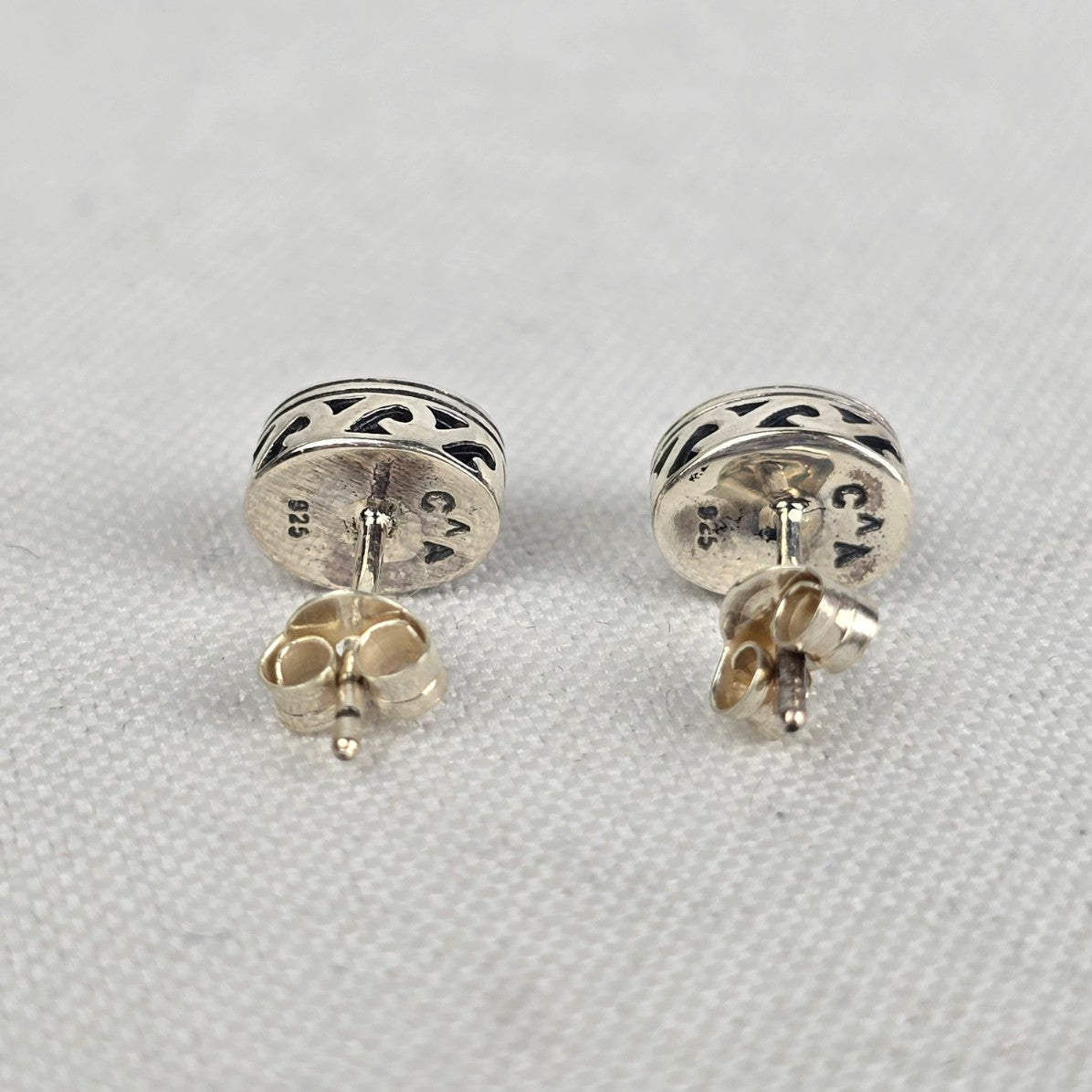 925 Sterling Silver Green Natural Stone Stud Earrings