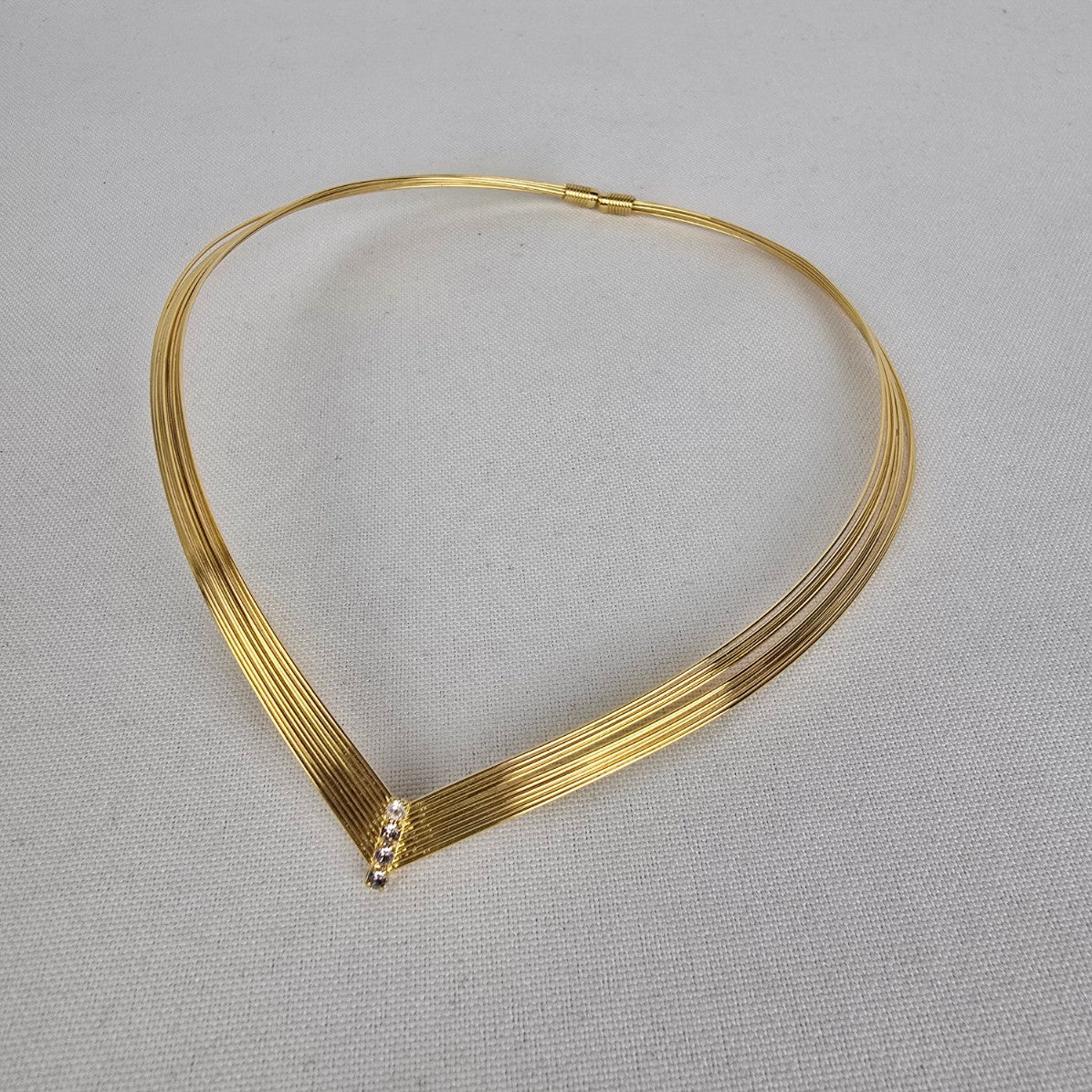 Vintage Gold Tone Wire Crystal Rhinestone Choker Necklace