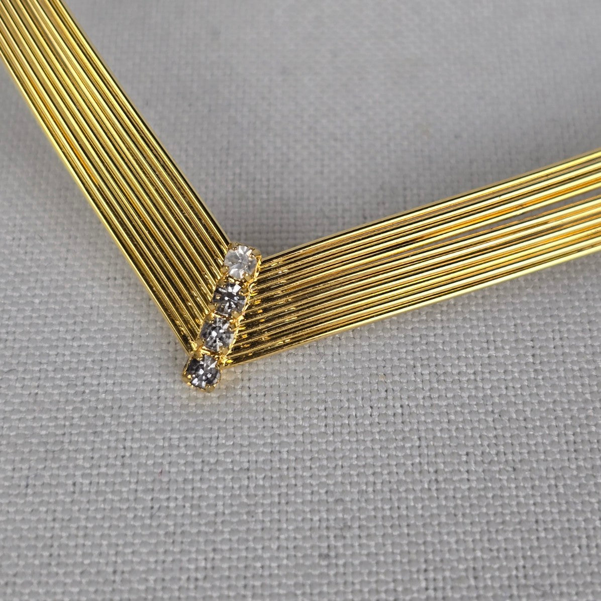 Vintage Gold Tone Wire Crystal Rhinestone Choker Necklace