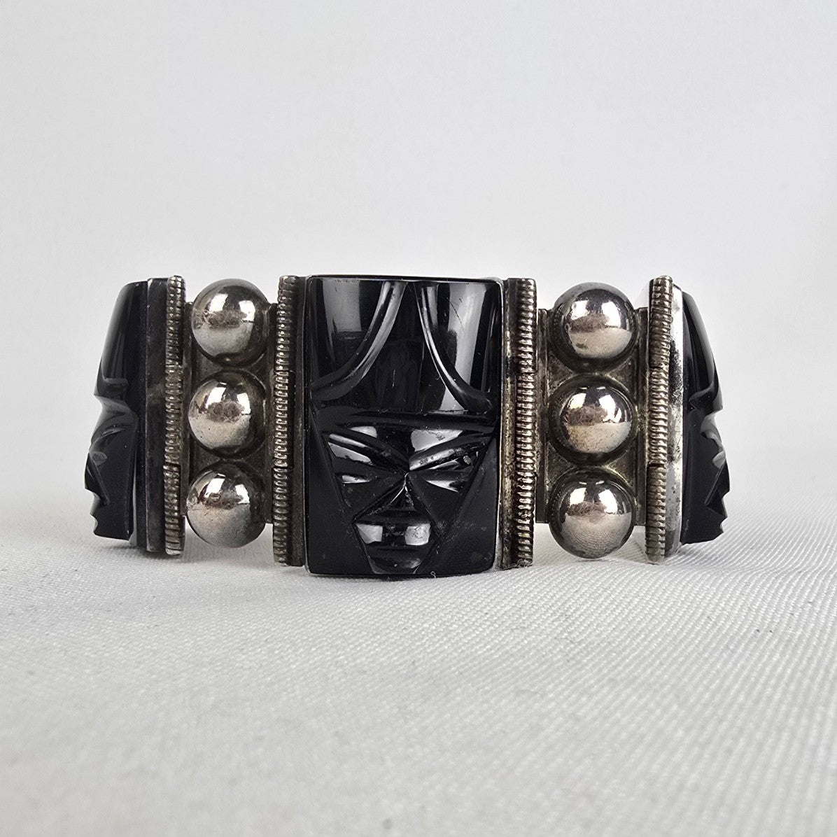 Vintage Sterling Silver Mexican Onyx Bracelet