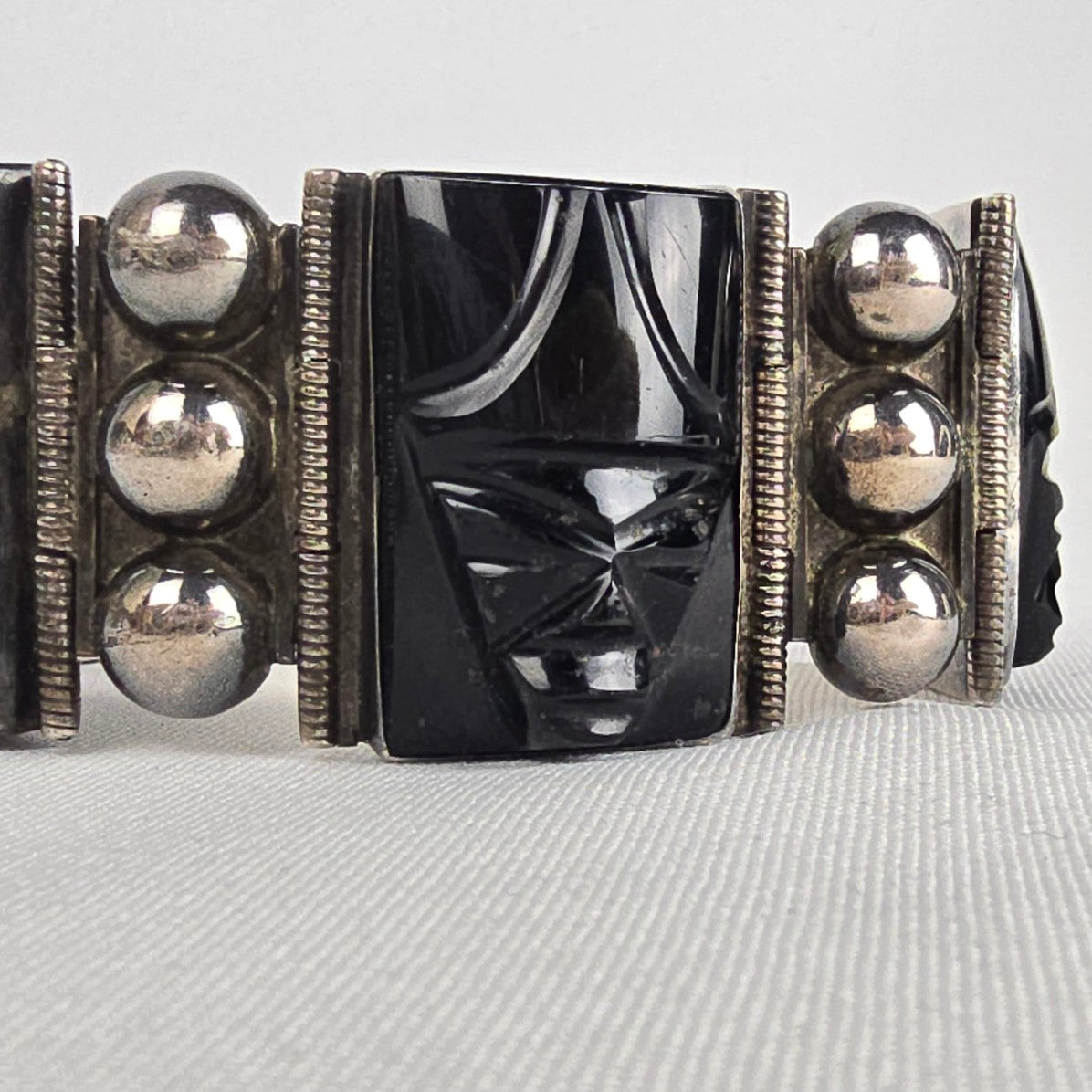 Vintage Sterling Silver Mexican Onyx Bracelet