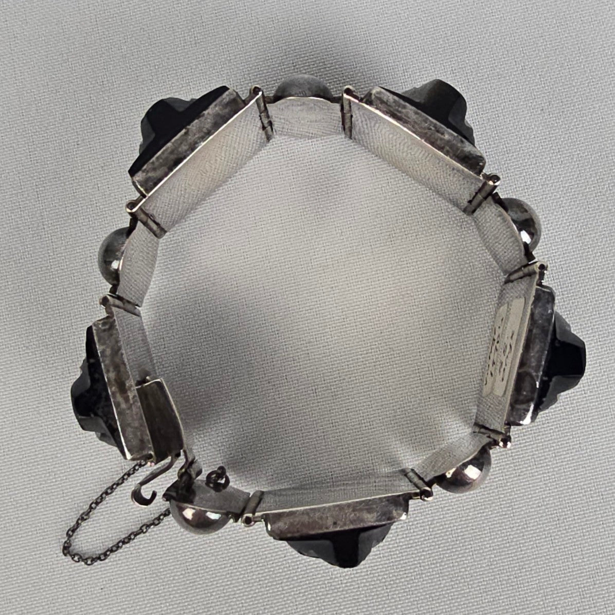 Vintage Sterling Silver Mexican Onyx Bracelet