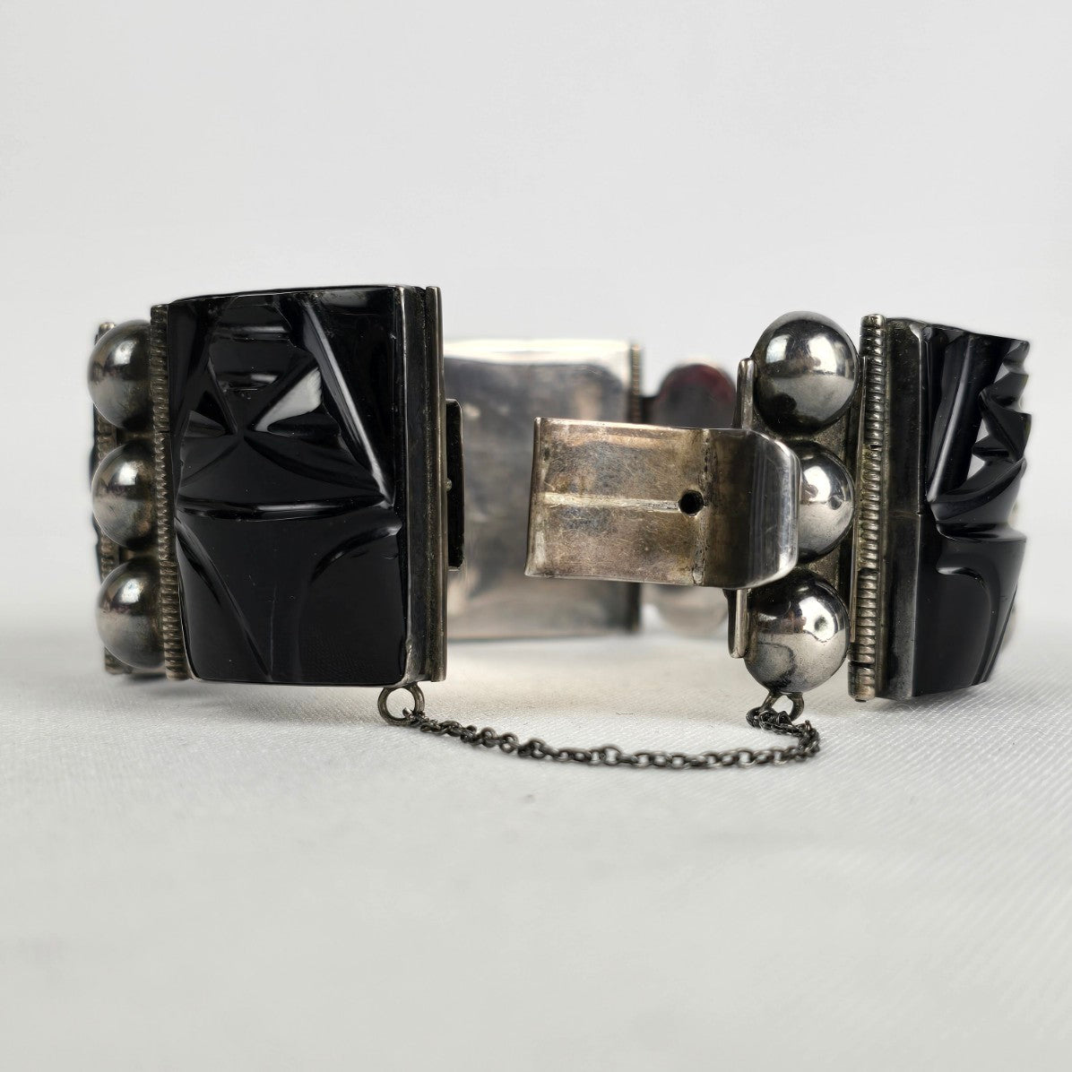 Vintage Sterling Silver Mexican Onyx Bracelet