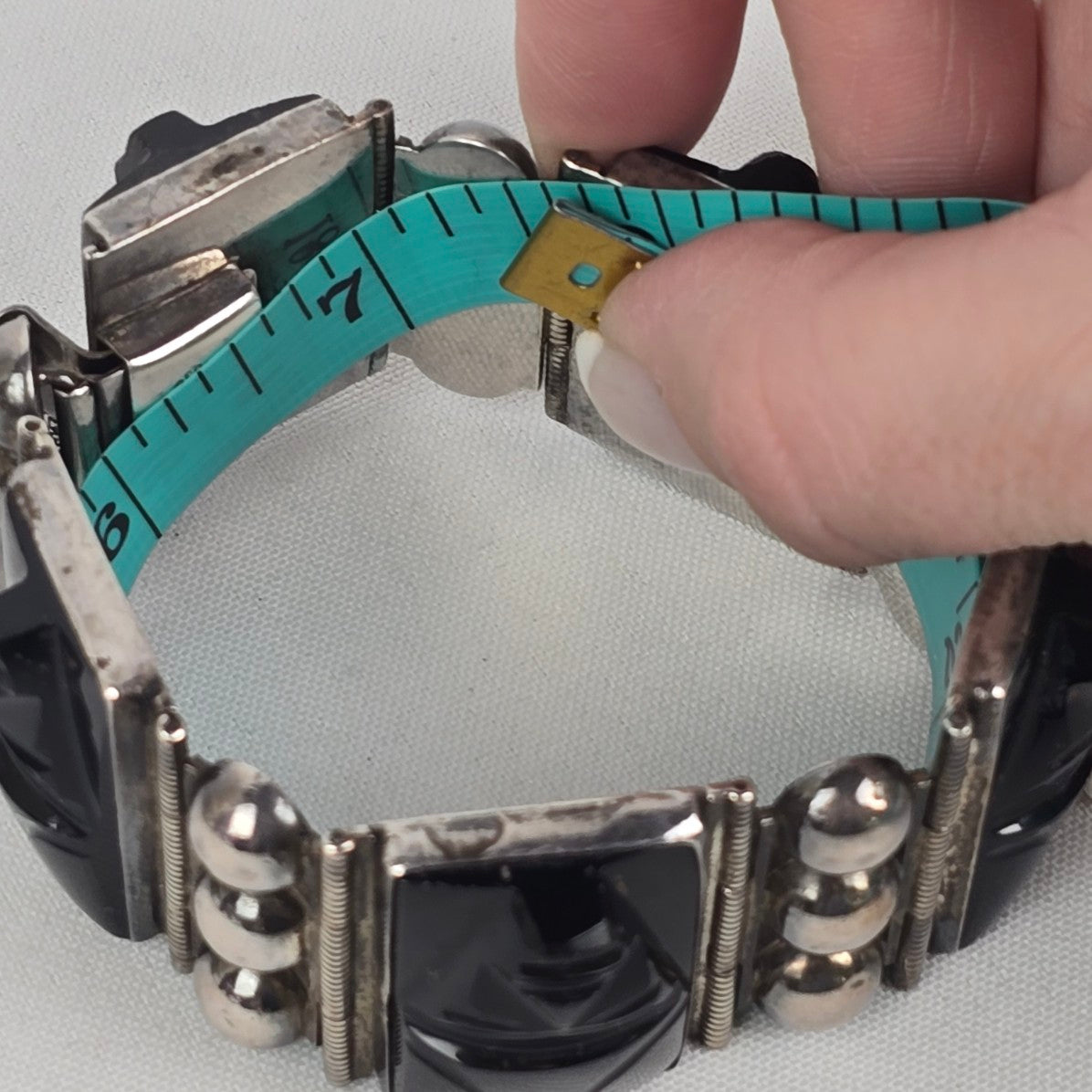 Vintage Sterling Silver Mexican Onyx Bracelet