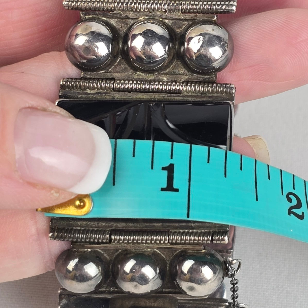 Vintage Sterling Silver Mexican Onyx Bracelet