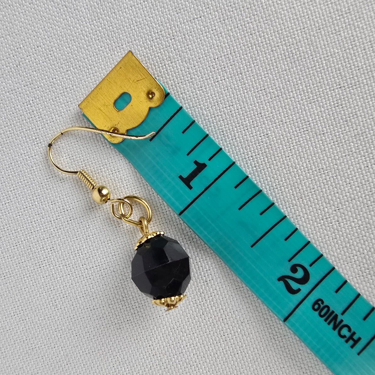 Vintage Gold Tone Black Beaded Y Necklace & Earring Set