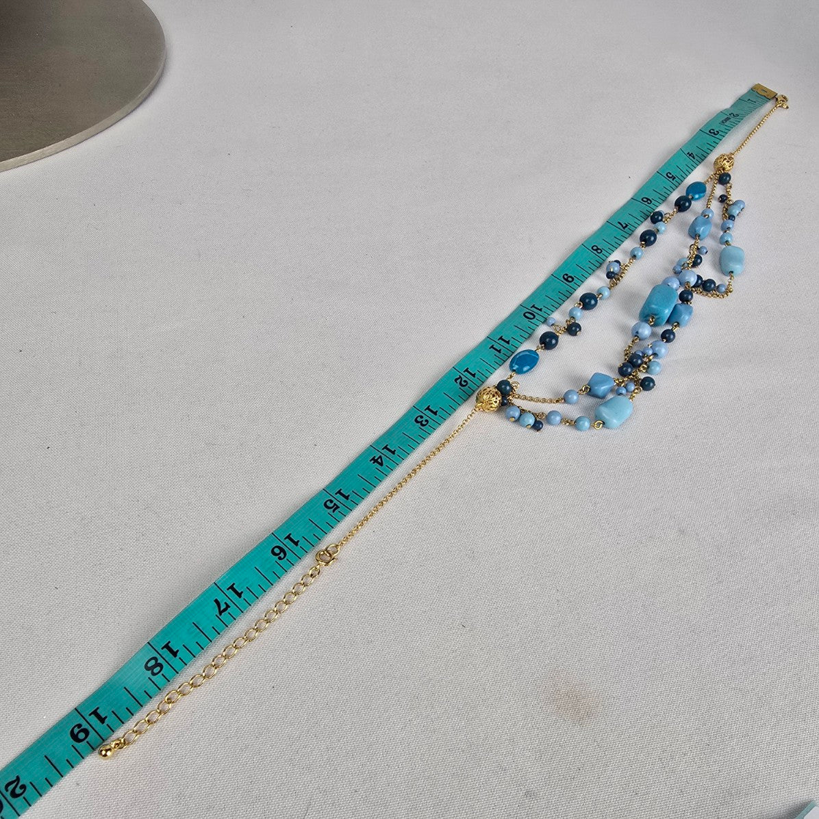 Vintage Avon Gold Tone Blue Beaded Layered Necklace & Earring Set