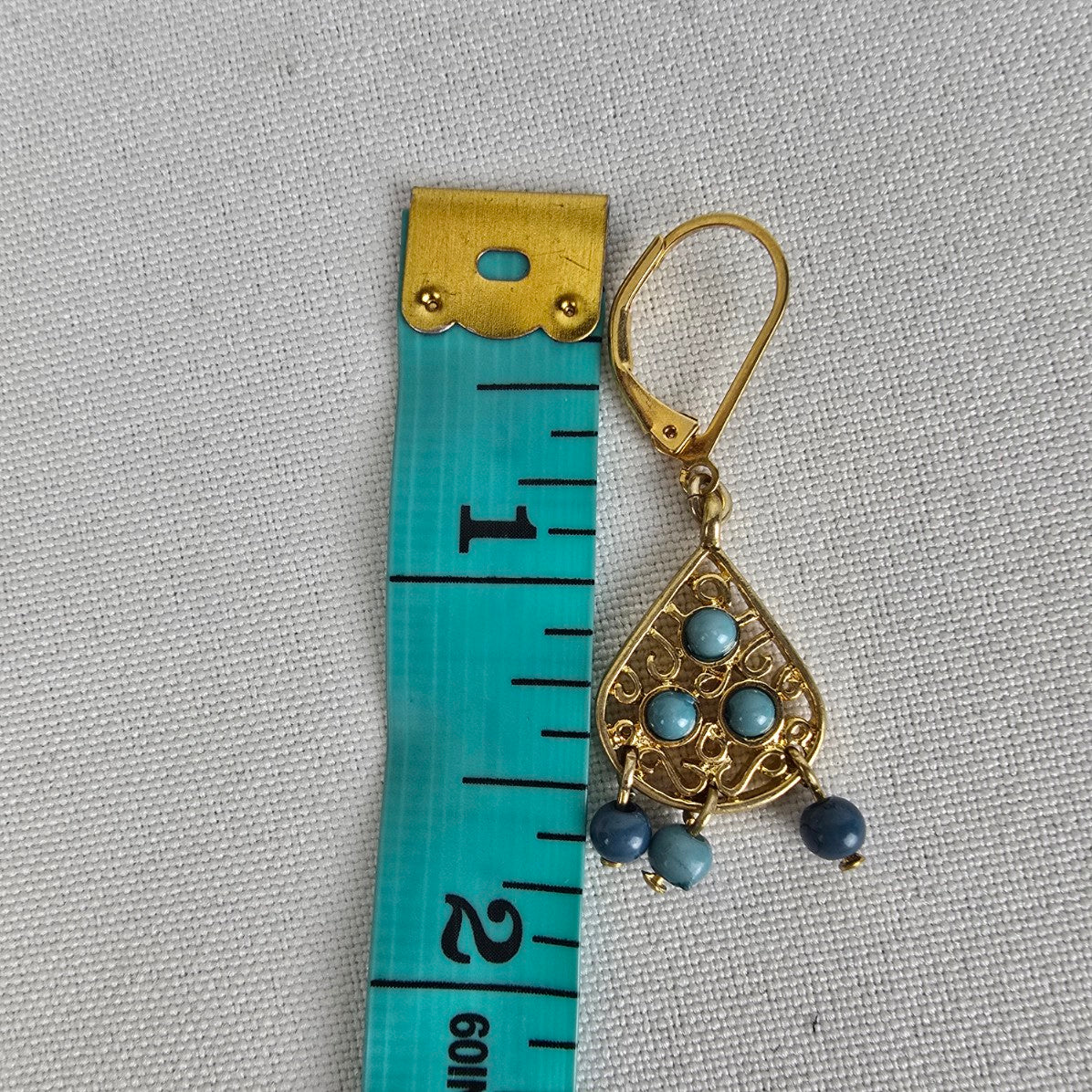 Vintage Avon Gold Tone Blue Beaded Layered Necklace & Earring Set