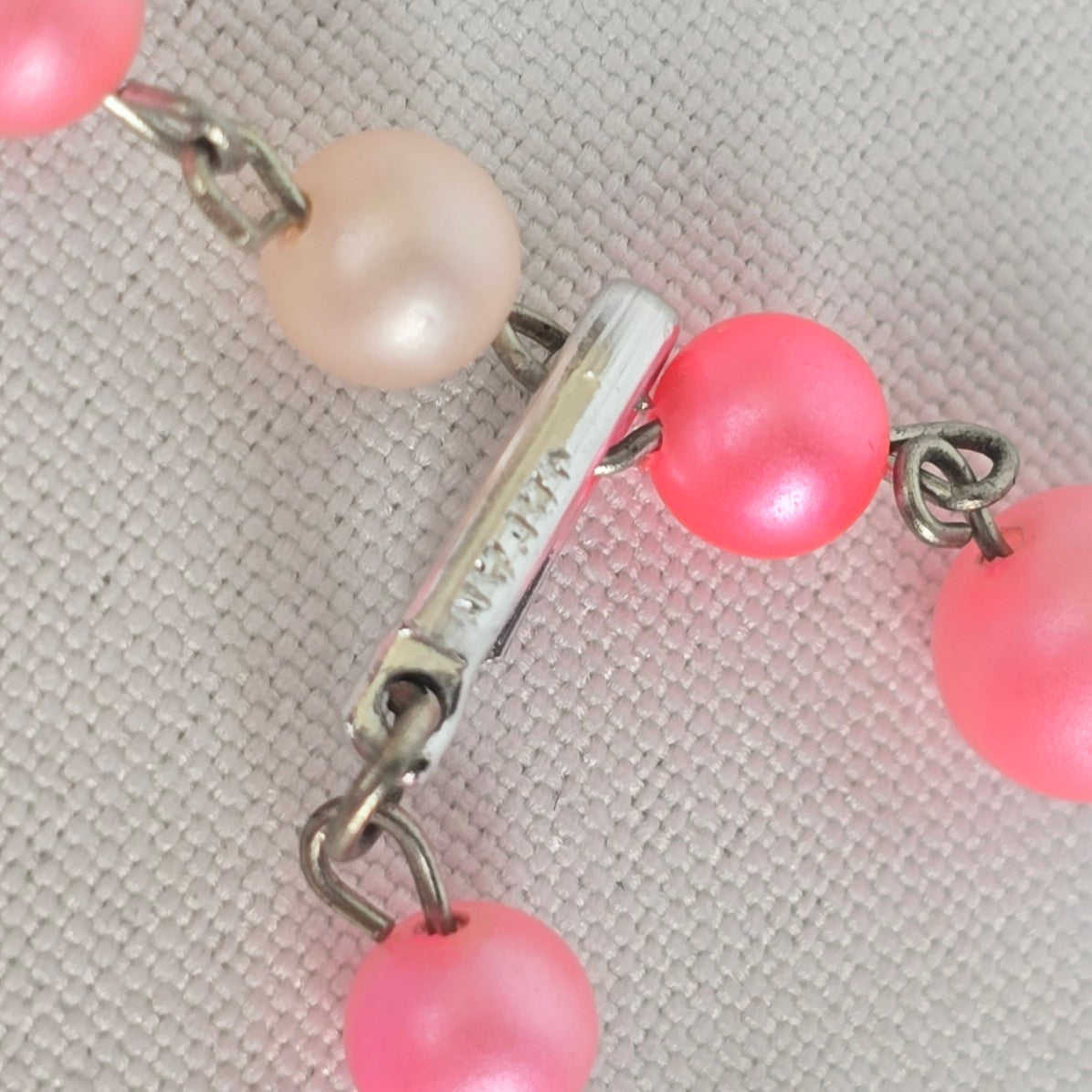 Vintage Japan Pink & Orange Layered Beaded Necklace & Clip On Earrings Set