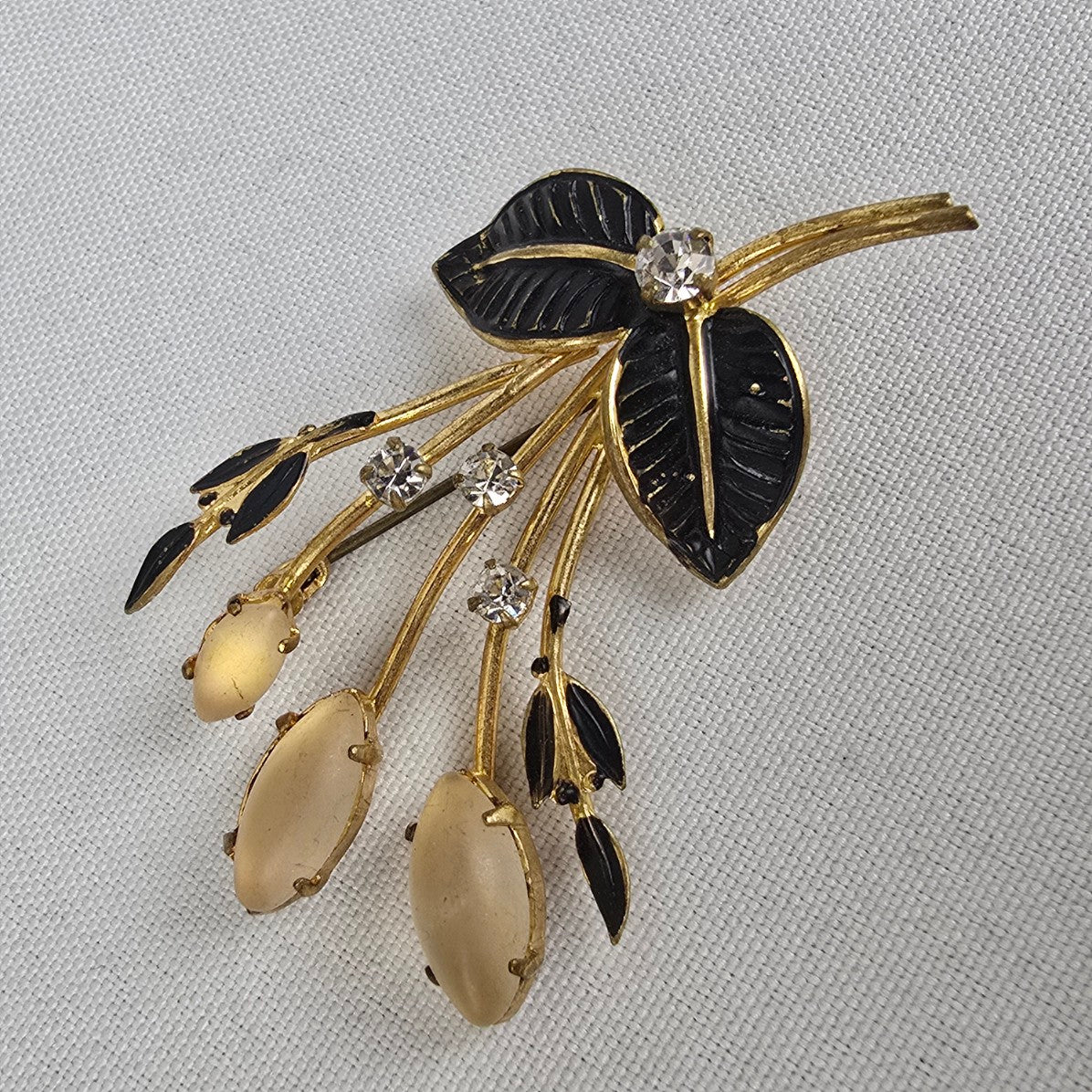 Vintage Austria Black & Gold Flower Brooch