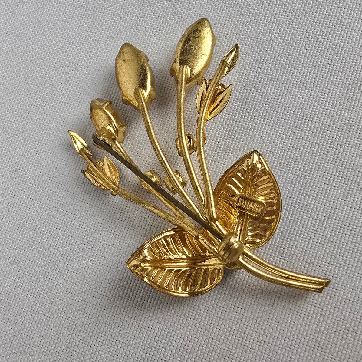 Vintage Austria Black & Gold Flower Brooch
