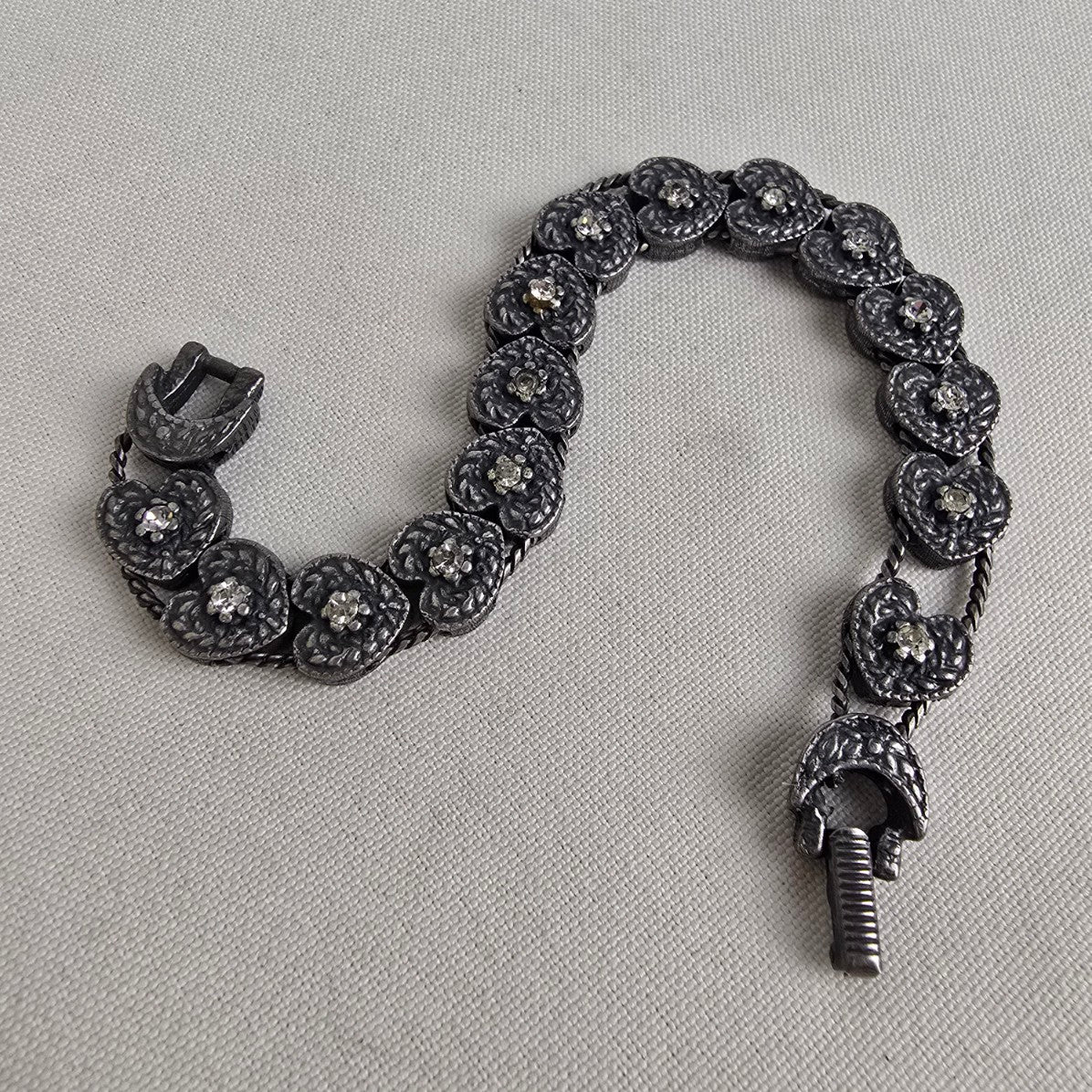 Silver Crystal Rhinestone Heart Chain Link Bracelet