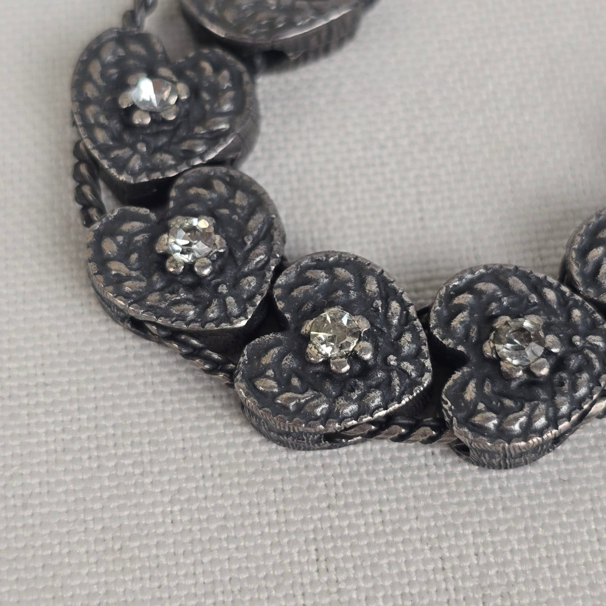 Silver Crystal Rhinestone Heart Chain Link Bracelet