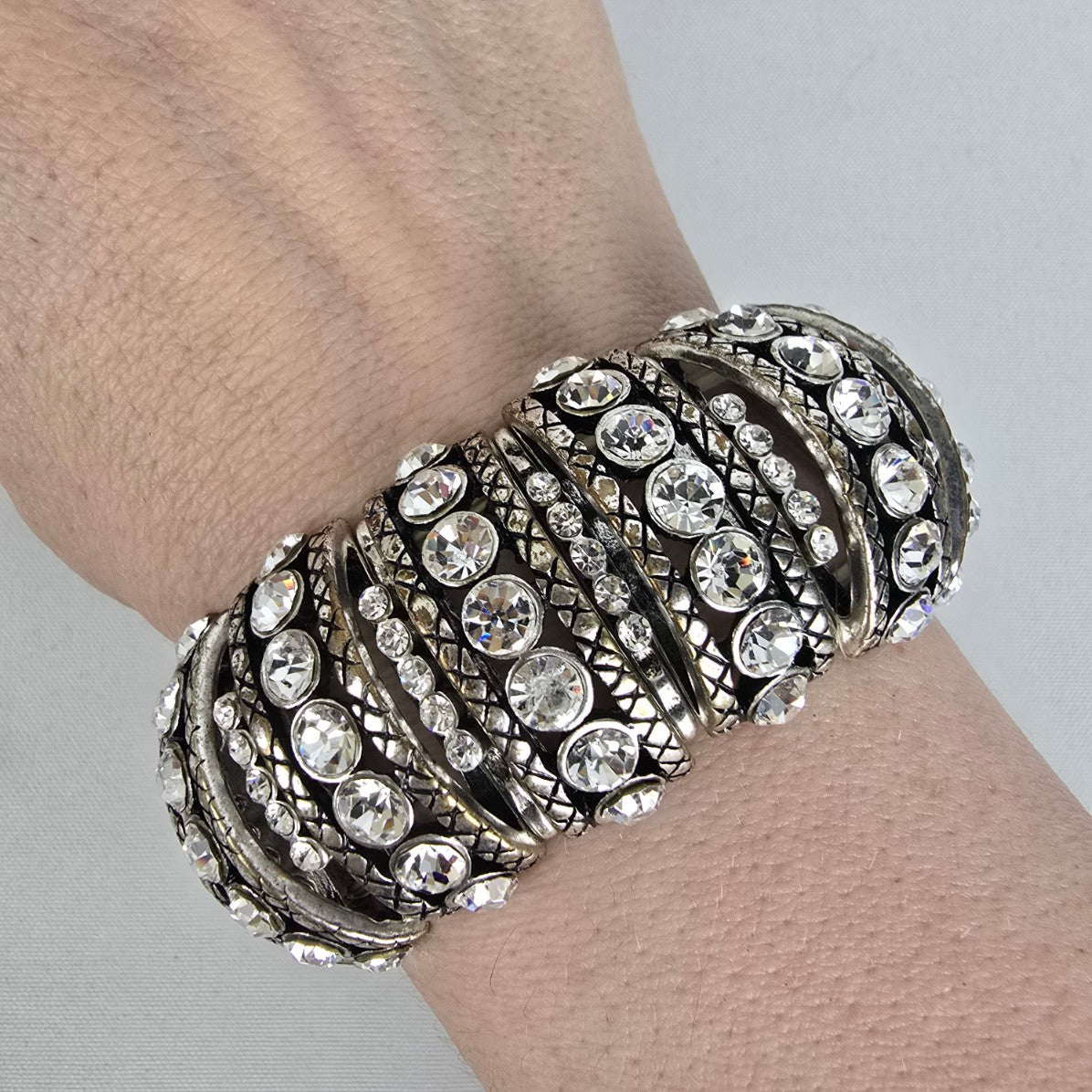 Silver Rhinestone Stretch Statement Bracelet