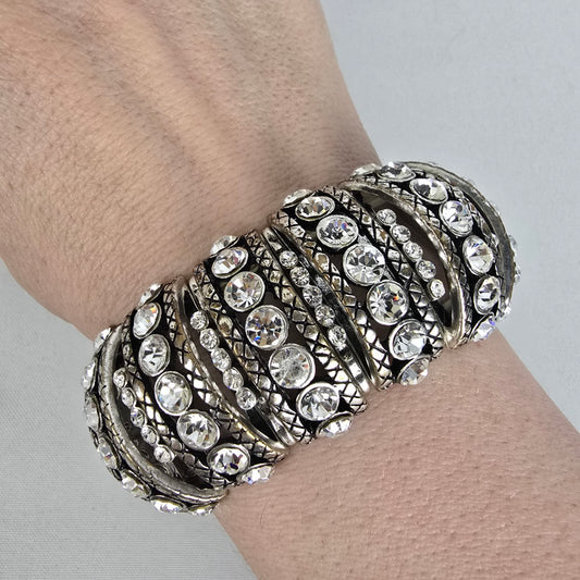 Silver Rhinestone Stretch Statement Bracelet