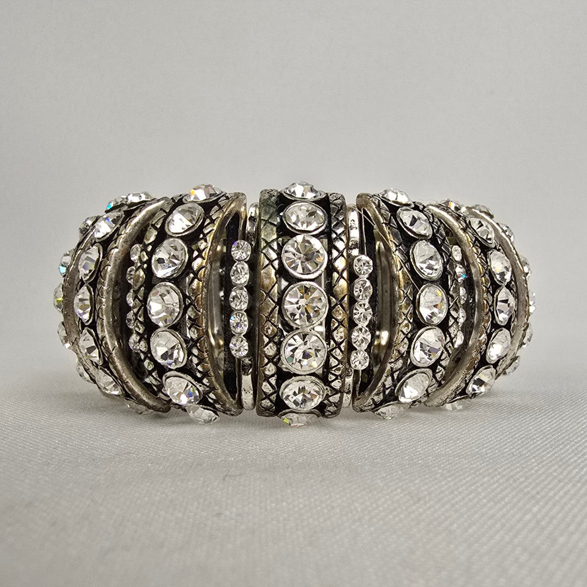 Silver Rhinestone Stretch Statement Bracelet