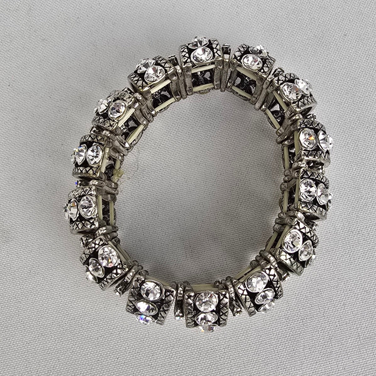 Silver Rhinestone Stretch Statement Bracelet