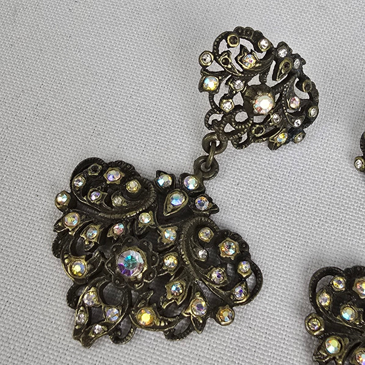Bronze Tone Rhinestone Filagree Earrings