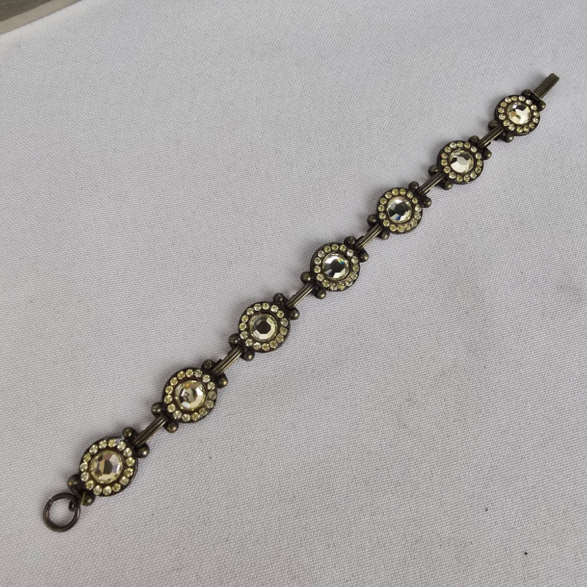 Bronze Yellow Faceted Rhinestone Chain Link Bracelet