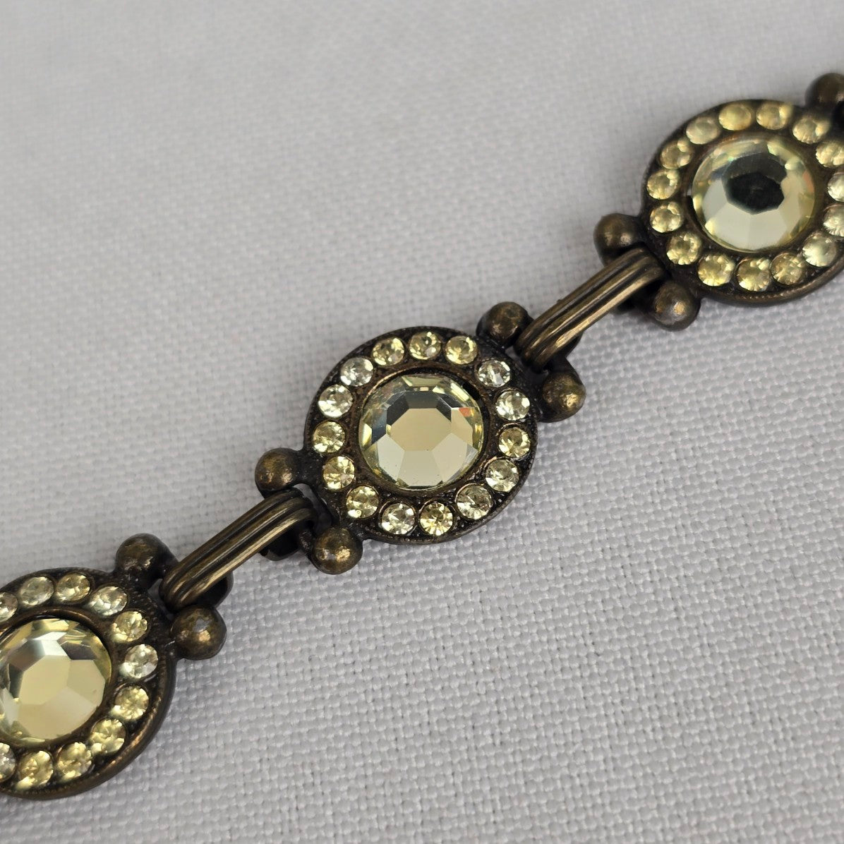 Bronze Yellow Faceted Rhinestone Chain Link Bracelet