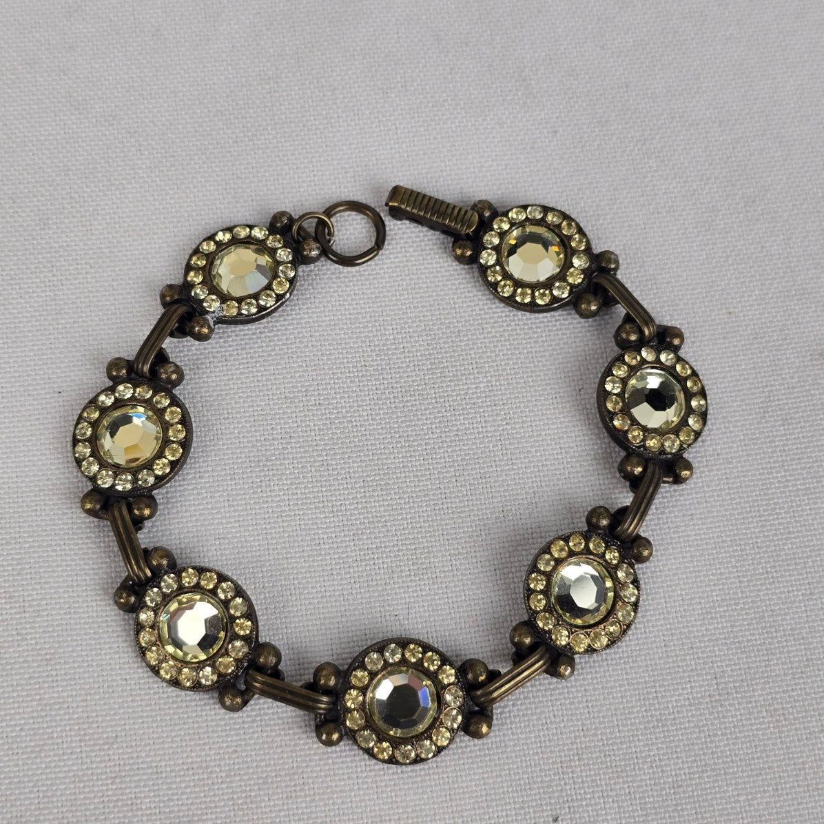 Bronze Yellow Faceted Rhinestone Chain Link Bracelet