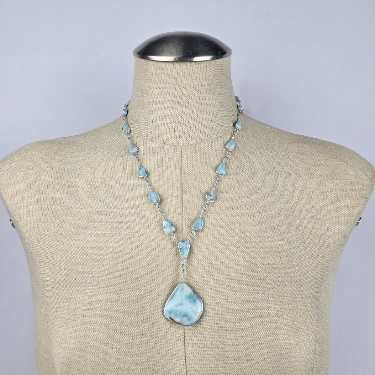 Silver & Blue Natural Stone Necklace Bracelet & Earrings Set