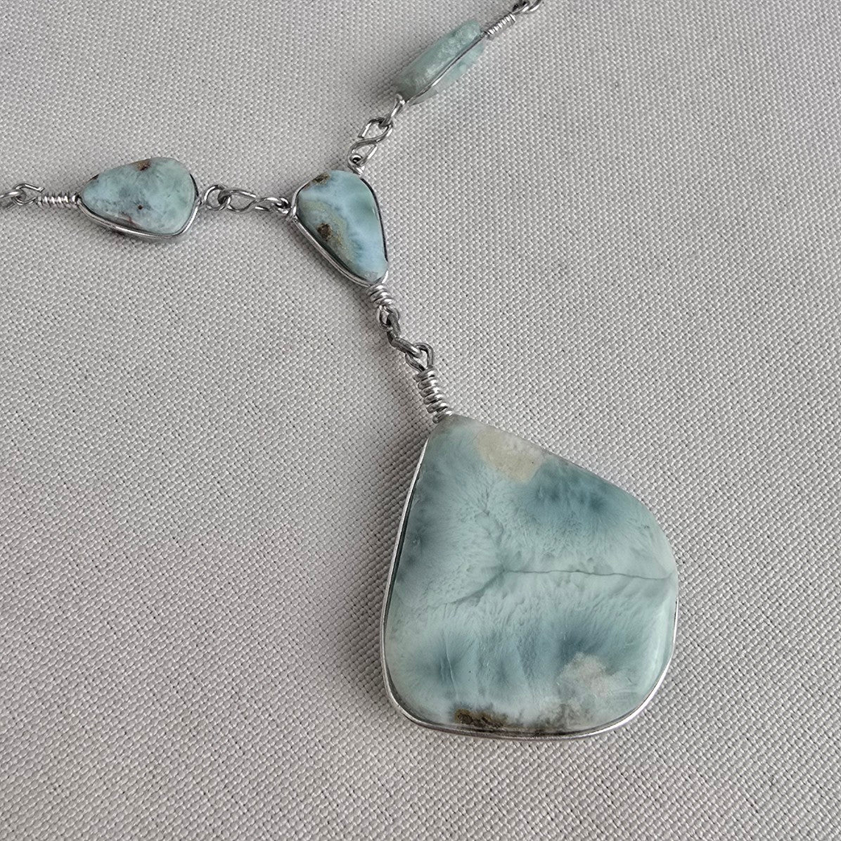 Silver & Blue Natural Stone Necklace Bracelet & Earrings Set