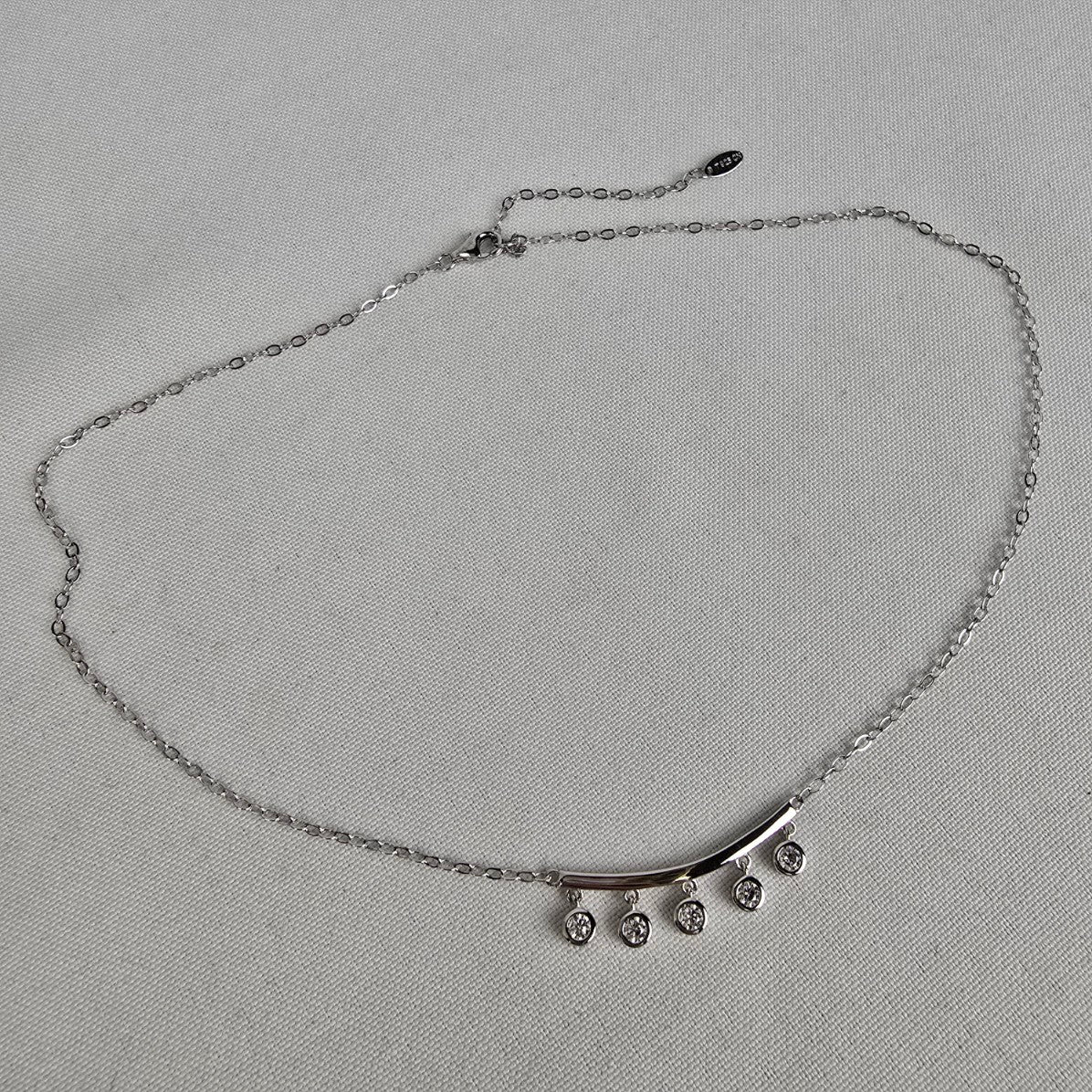 T 925 Sterling Silver Delicate Crystal Drops Necklace