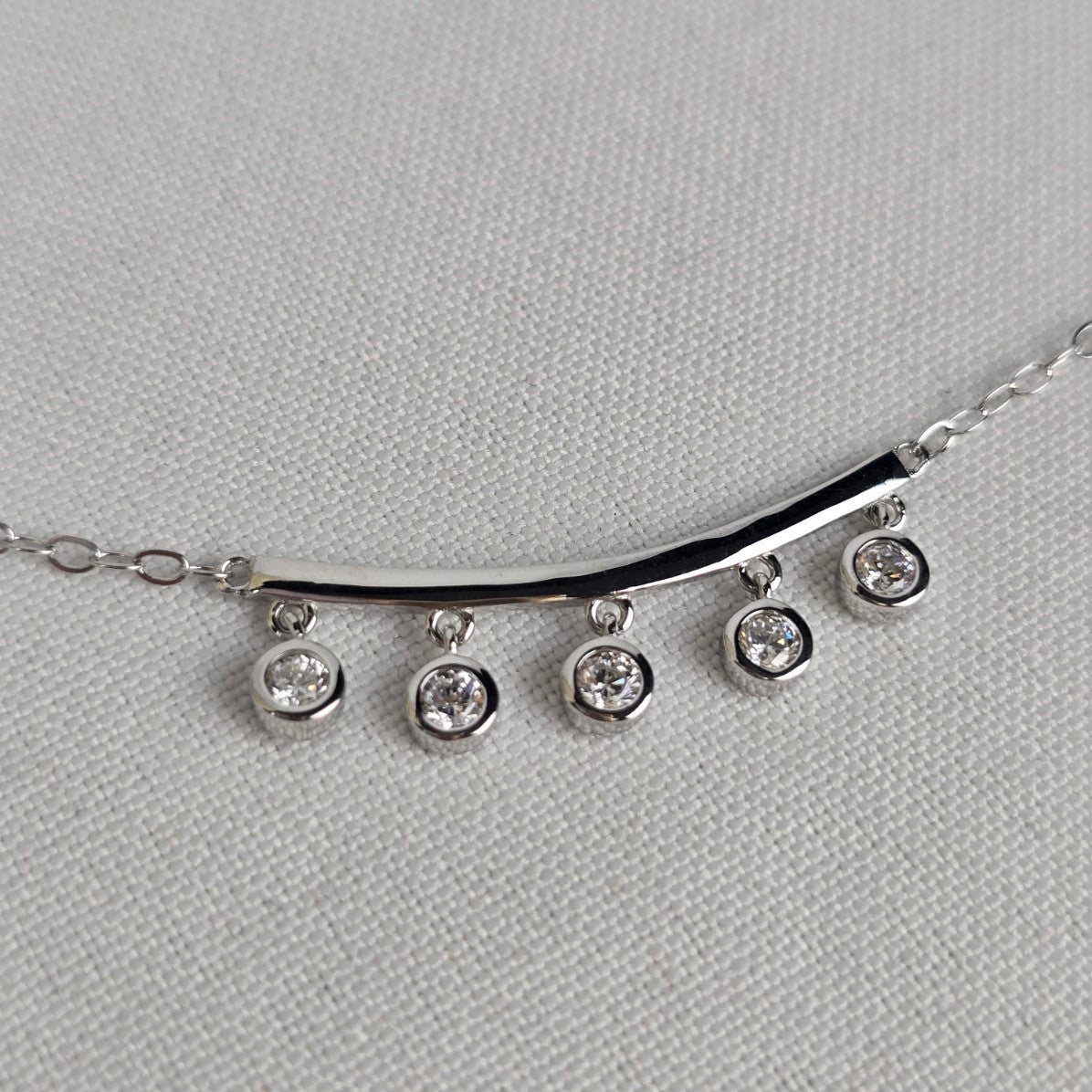 T 925 Sterling Silver Delicate Crystal Drops Necklace