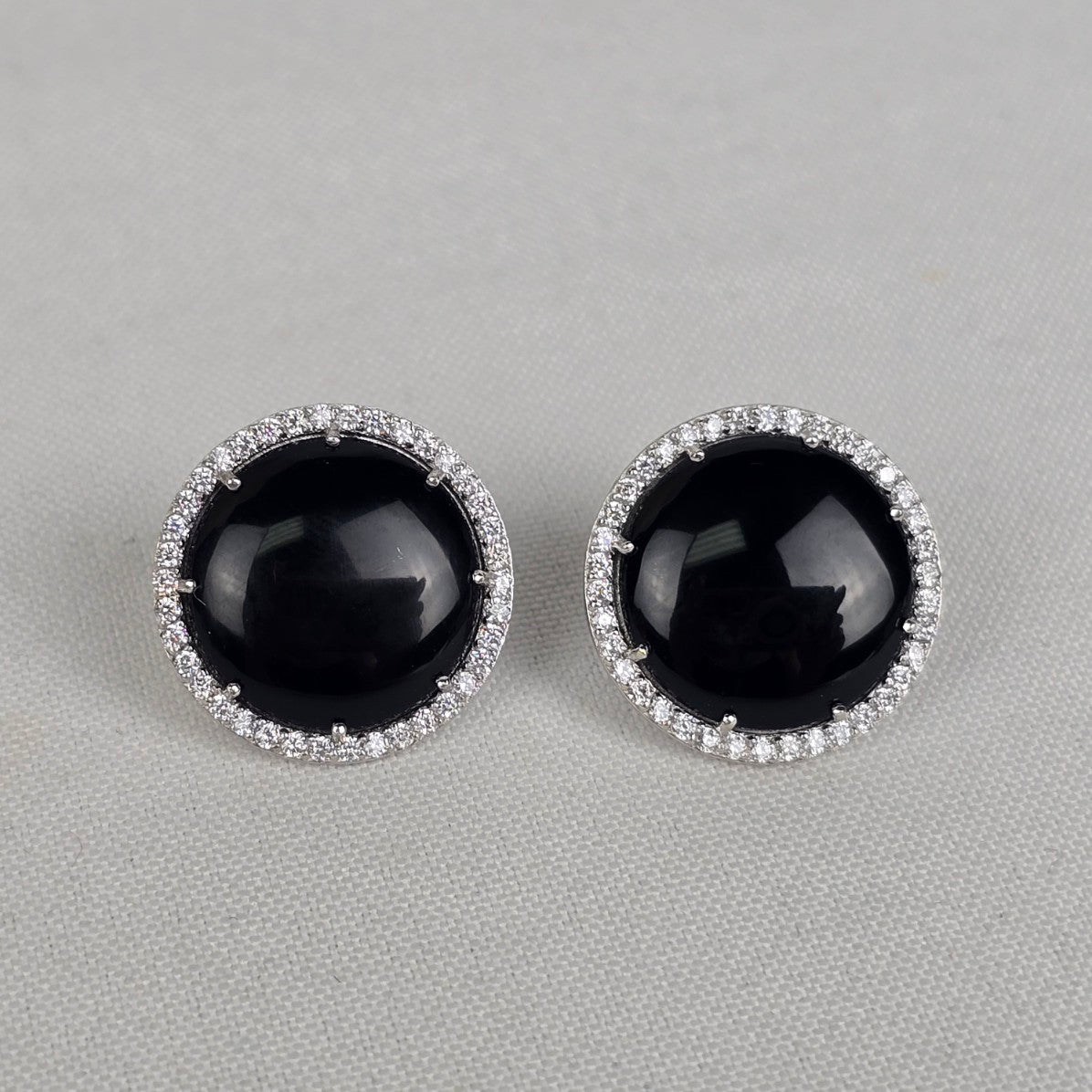 T 925 Black Stone Crystal Stud Earrings