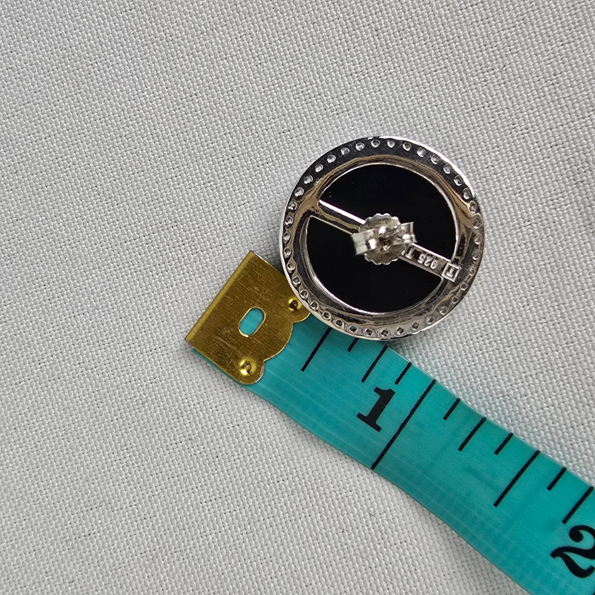 T 925 Black Stone Crystal Stud Earrings