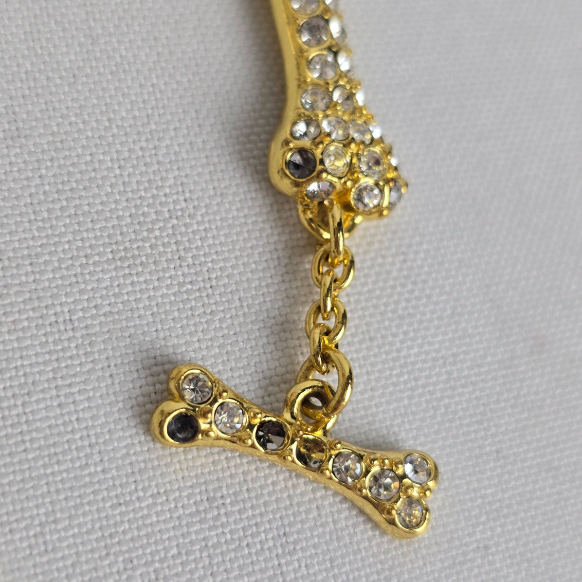 Gold Tone Crystal Dog Bone Link Toggle Bracelet