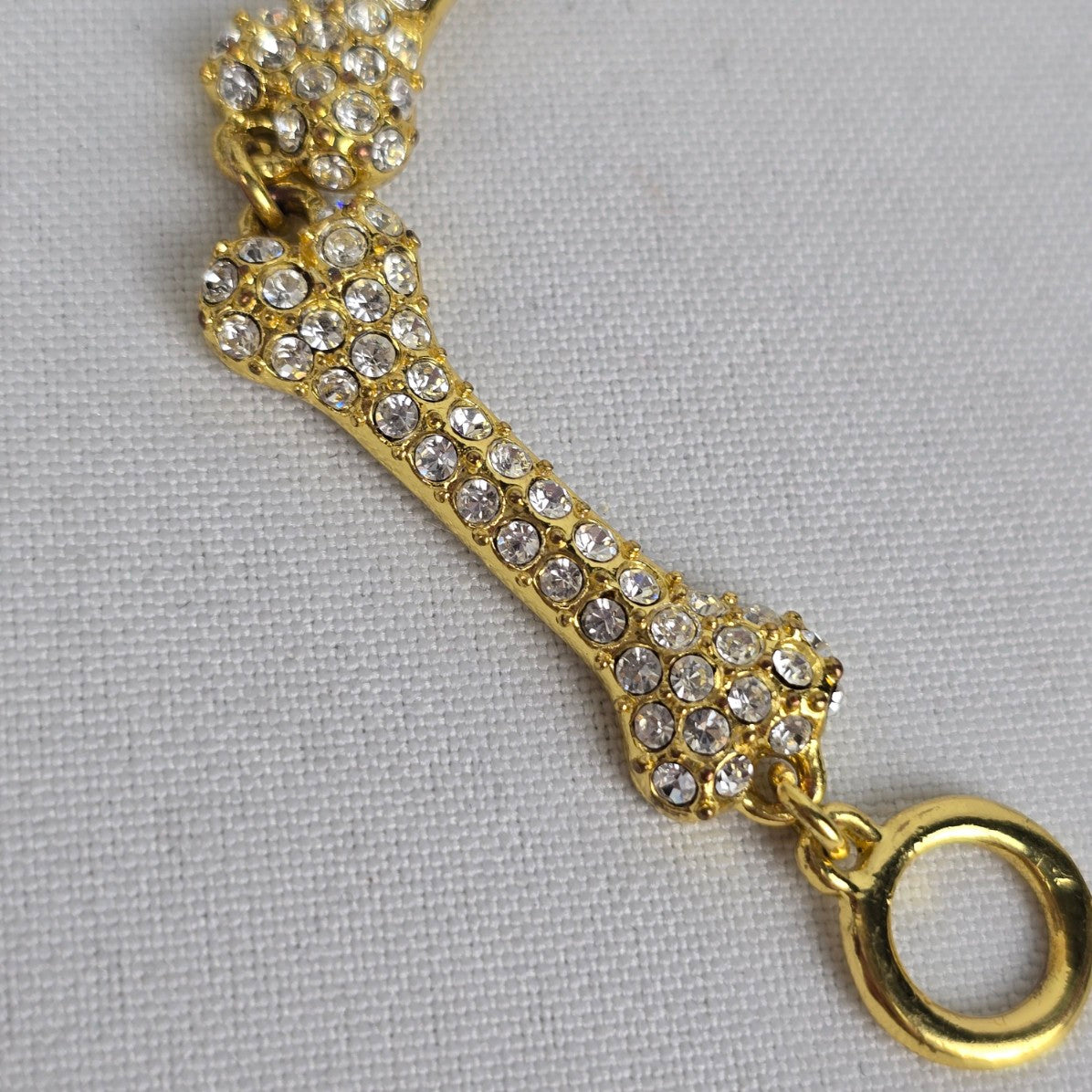 Gold Tone Crystal Dog Bone Link Toggle Bracelet