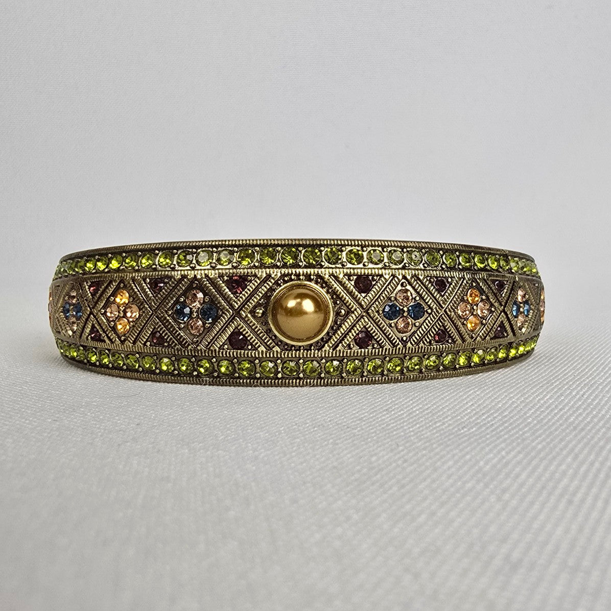 Heidi Daus Golden Faux Pearl Aqua Garnet Topaz Rhinestone Bangle Bracelet